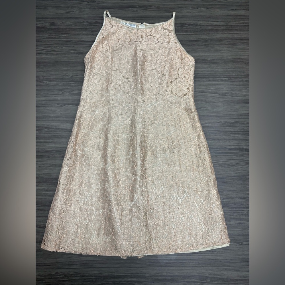 Jessica McClintock Gunne Sax Vintage Size 9 / 10 Lace Mini Sheath Dress Beige - Picture 1 of 6